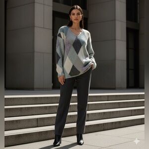 Vintage 90s Vibes! AK America Argyle Mohair Sweater – Size XL (14/16)